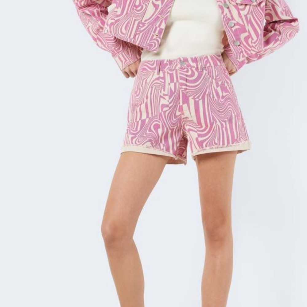 Noisy May Drew Festival Print High Waist Denim Shorts - XL